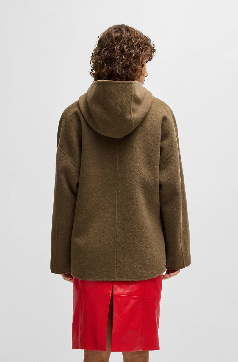 Hooded coat double-faced wool
