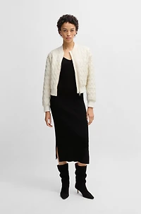 Knitted dress with V neckline stretch yarns