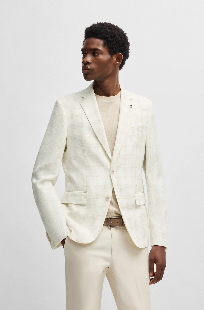 Slim-fit suit jacket a checked wool blend