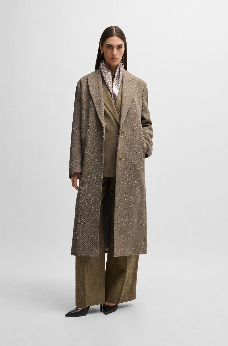Herringbone-tweed coat with concealed closure wool