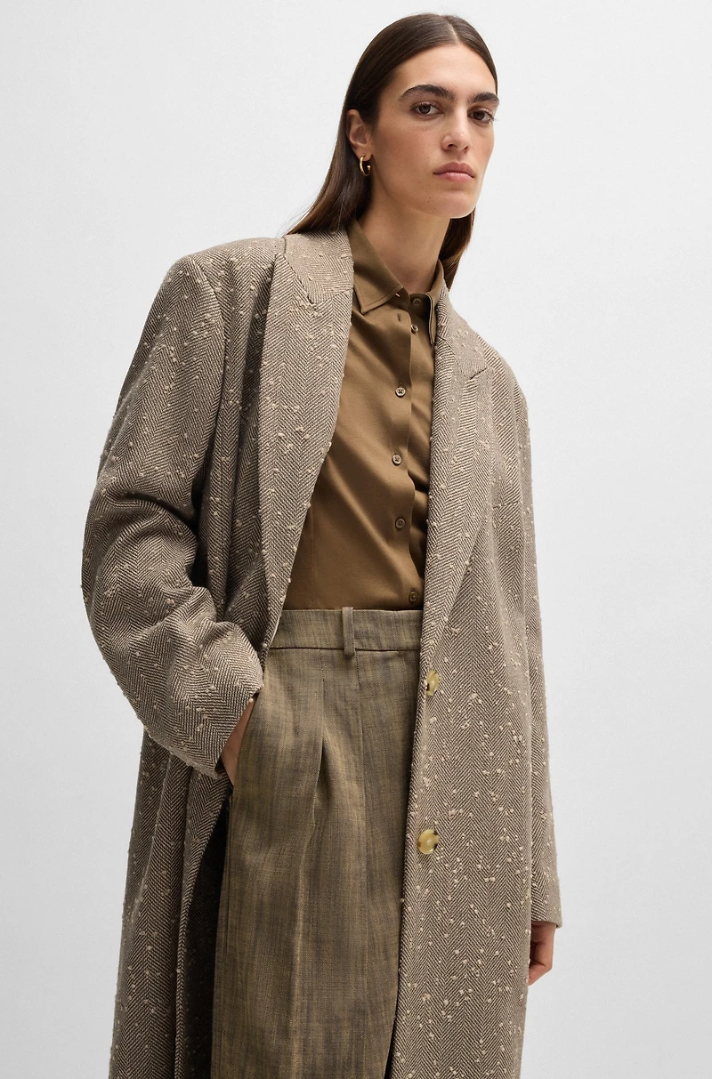 Herringbone-tweed coat with concealed closure wool