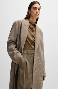Herringbone-tweed coat with concealed closure wool