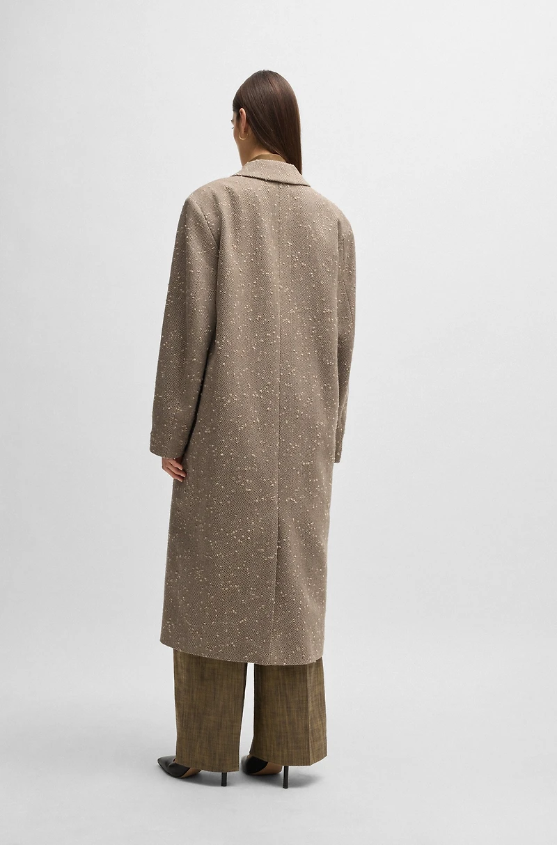 Herringbone-tweed coat with concealed closure wool