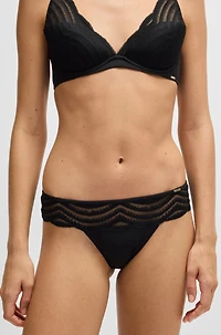 Lace-trim thong with logo detail