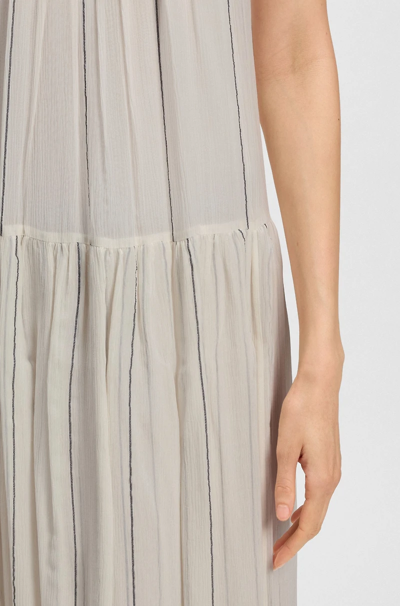 Tiered striped dress with silk