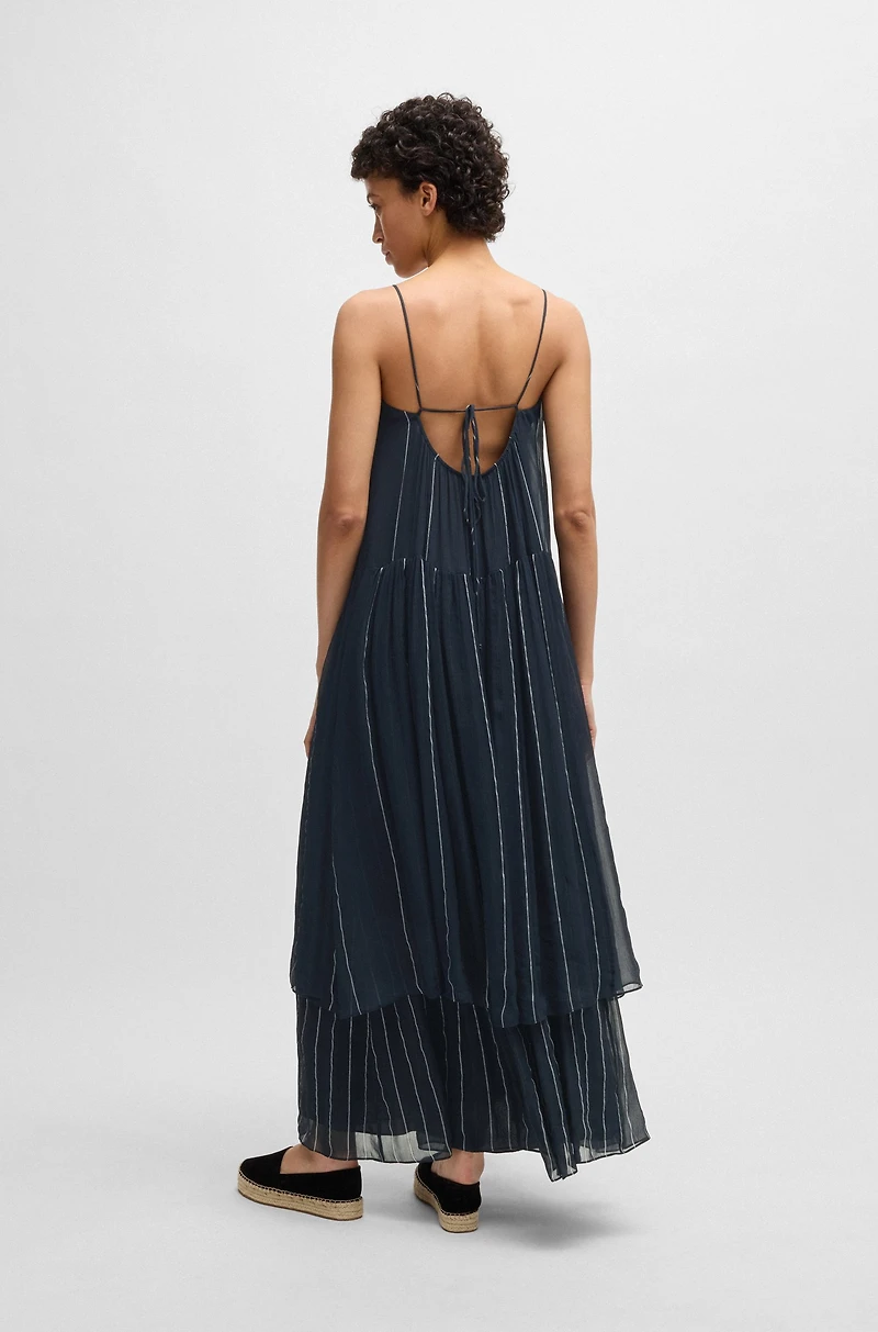 Tiered striped dress with silk