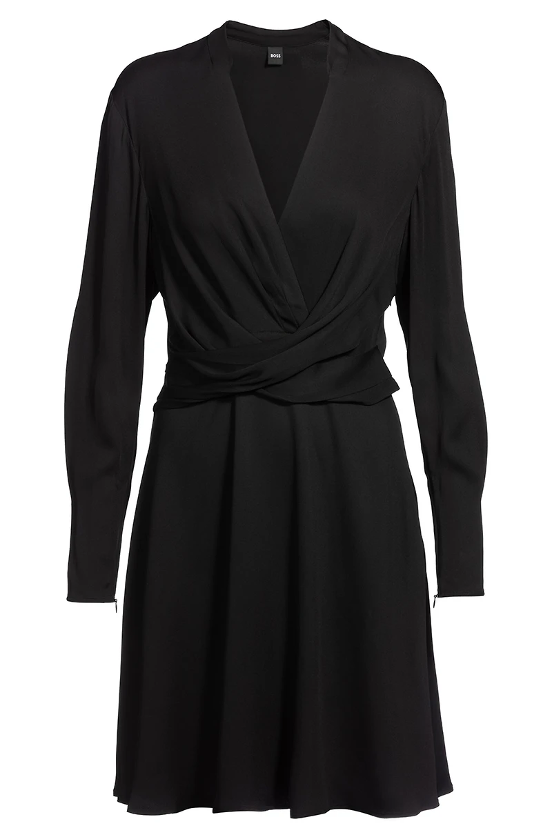 Wrap-front dress with stand collar