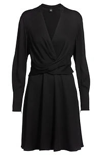Wrap-front dress with stand collar