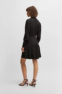 Wrap-front dress with stand collar