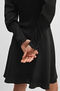 Wrap-front dress with stand collar