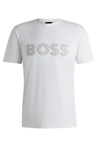 Stretch-cotton T-shirt with large logo