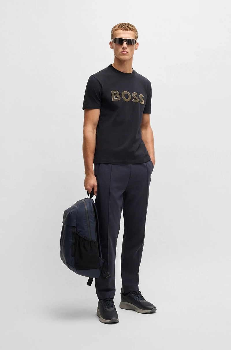 Stretch-cotton T-shirt with large logo