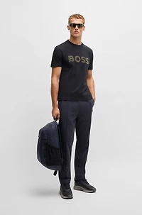 Stretch-cotton T-shirt with large logo