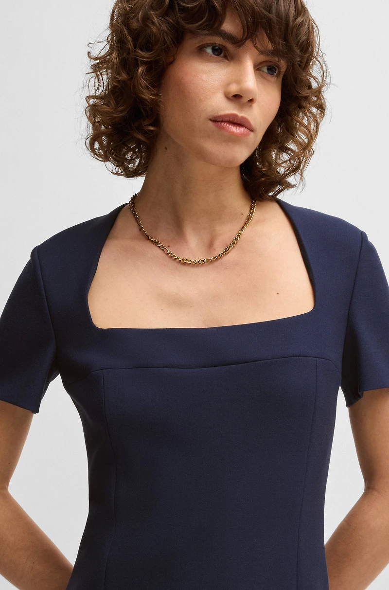 Square-neck slim-fit dress stretch material