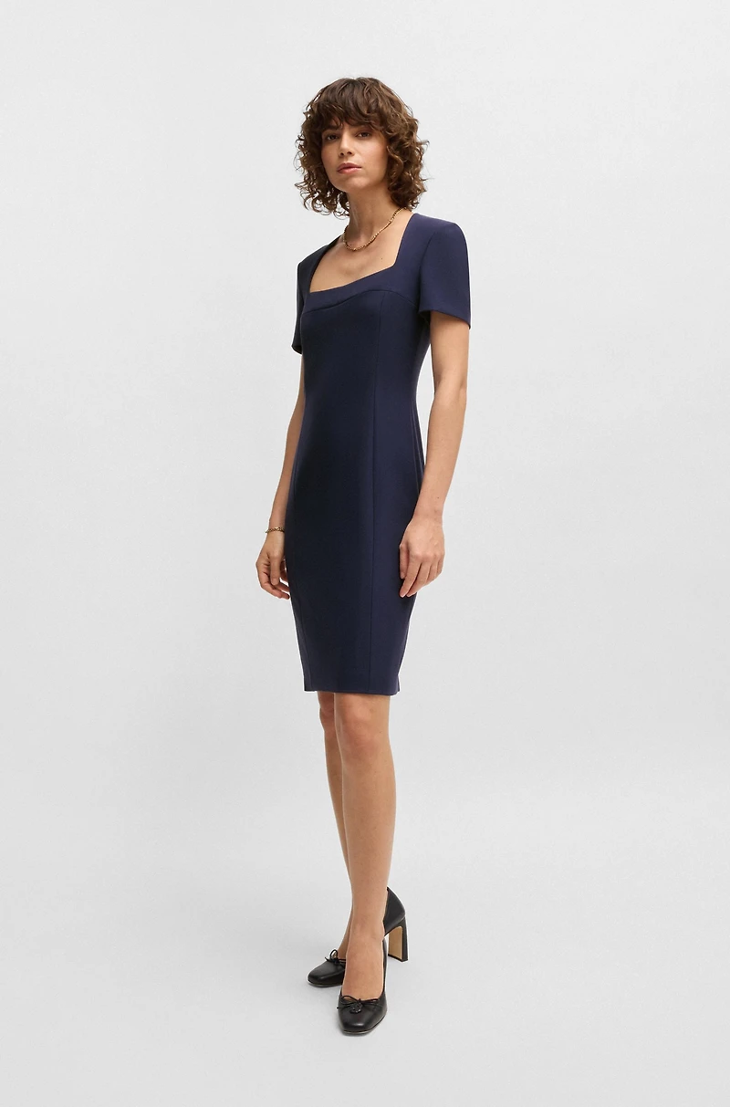 Square-neck slim-fit dress stretch material
