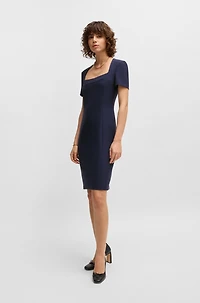Square-neck slim-fit dress stretch material