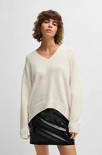 Wool-blend relaxed-ft sweater with V neckline