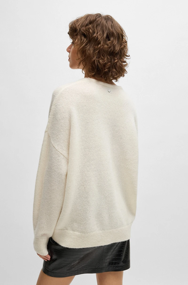 Wool-blend relaxed-ft sweater with V neckline