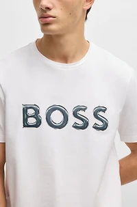 Stretch-cotton T-shirt with photo-print logo