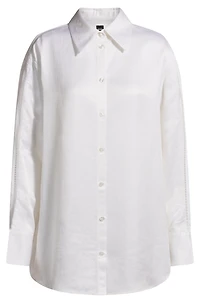 Tailored blouse with crochet-effect trims