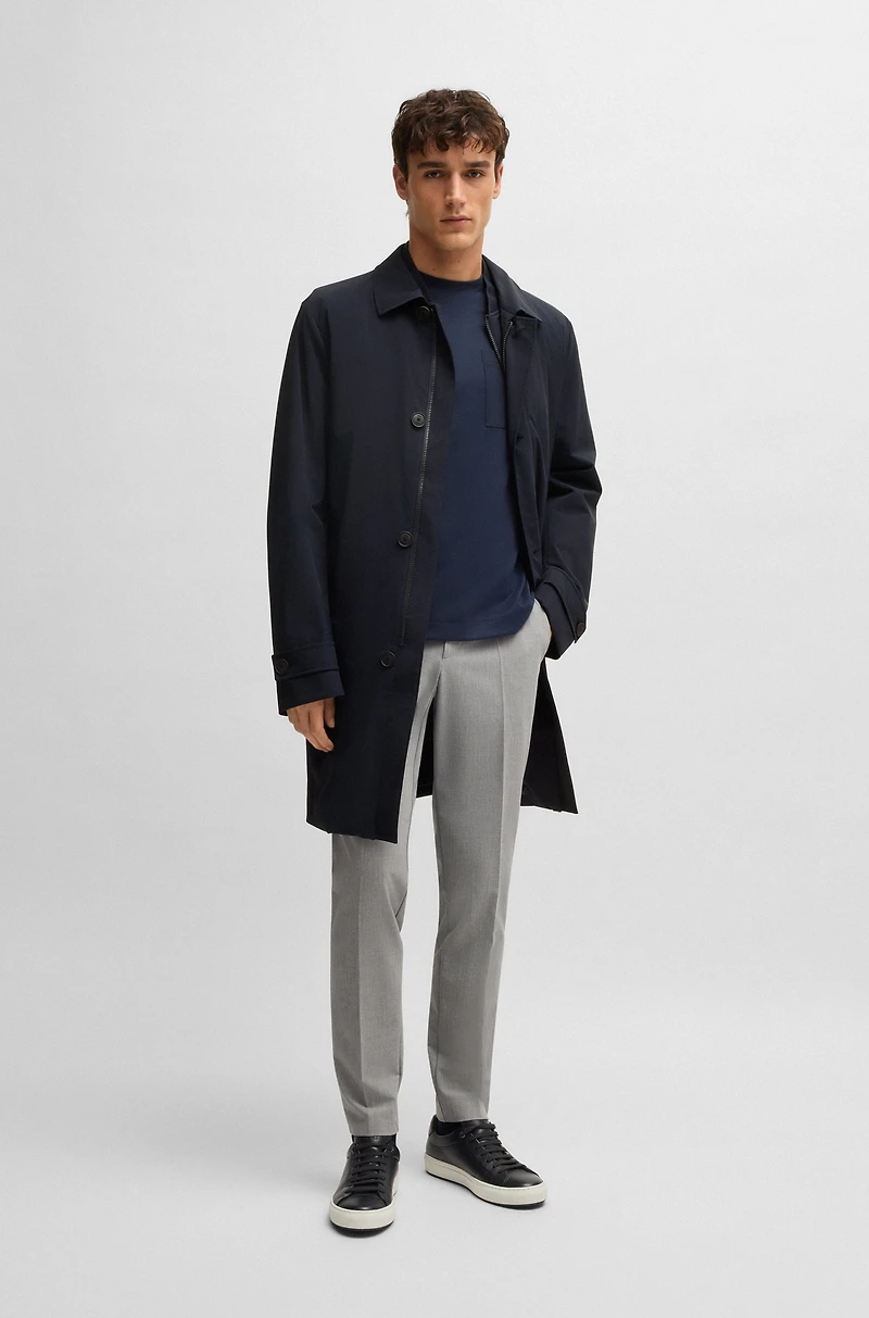 Travel-friendly stretch-softshell coat with detachable inner gilet