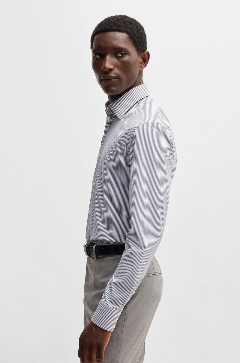 Slim-fit shirt striped performance-stretch fabric