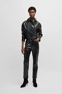 Crocodile-embossed biker jacket faux leather