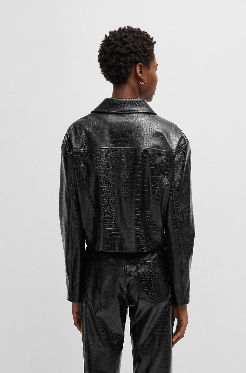Crocodile-embossed biker jacket faux leather