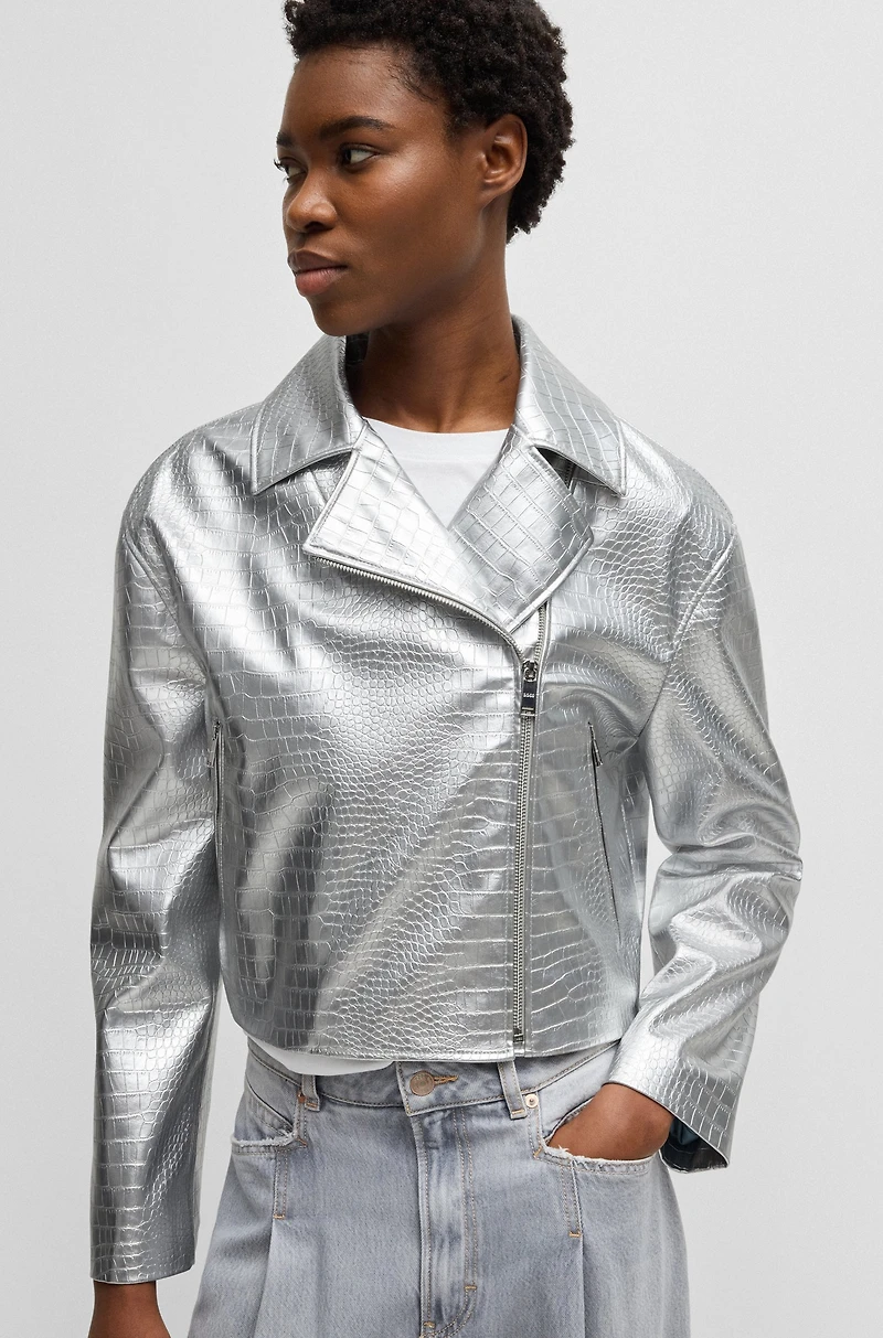 Faux-leather jacket with crocodile embossing