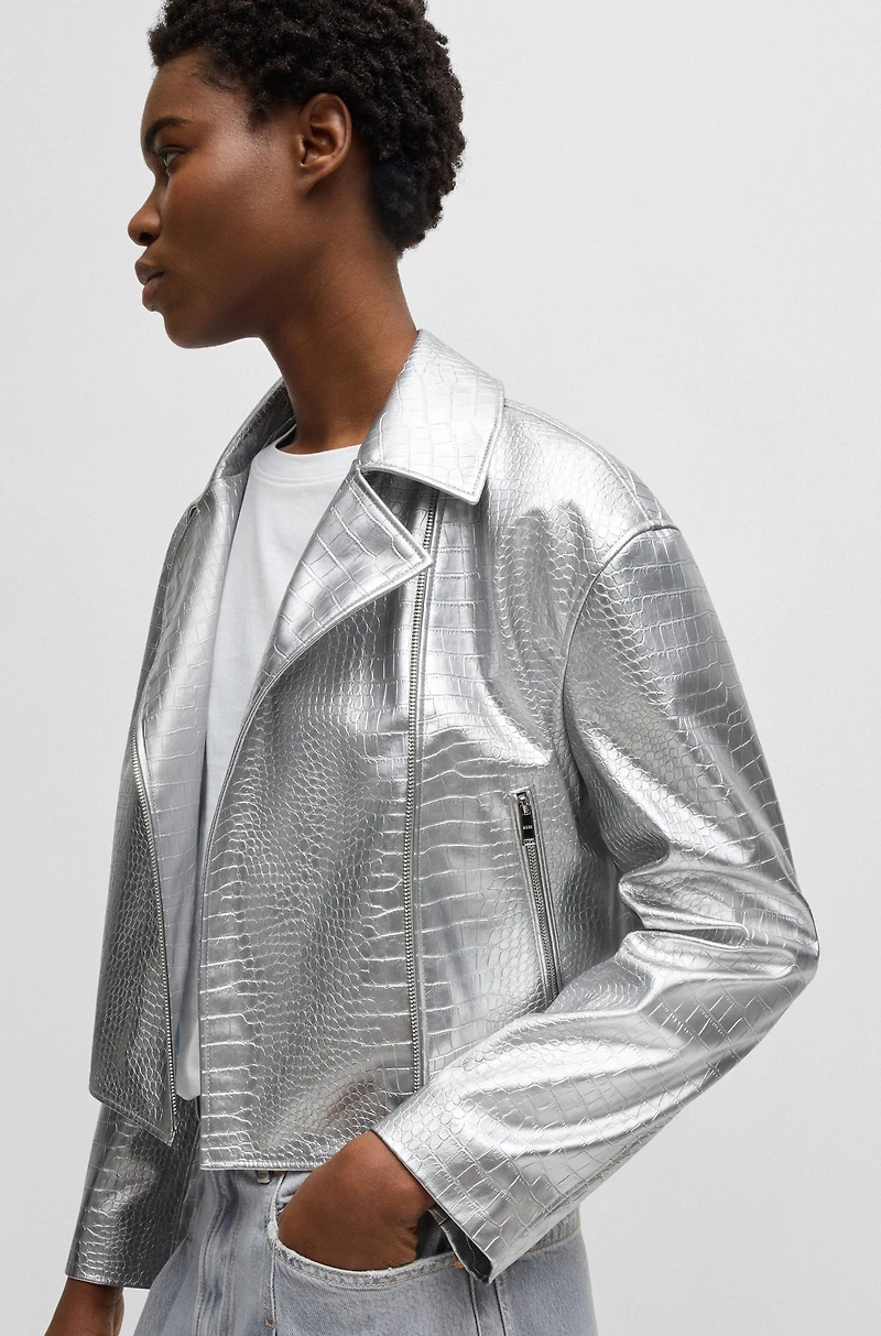 Faux-leather jacket with crocodile embossing