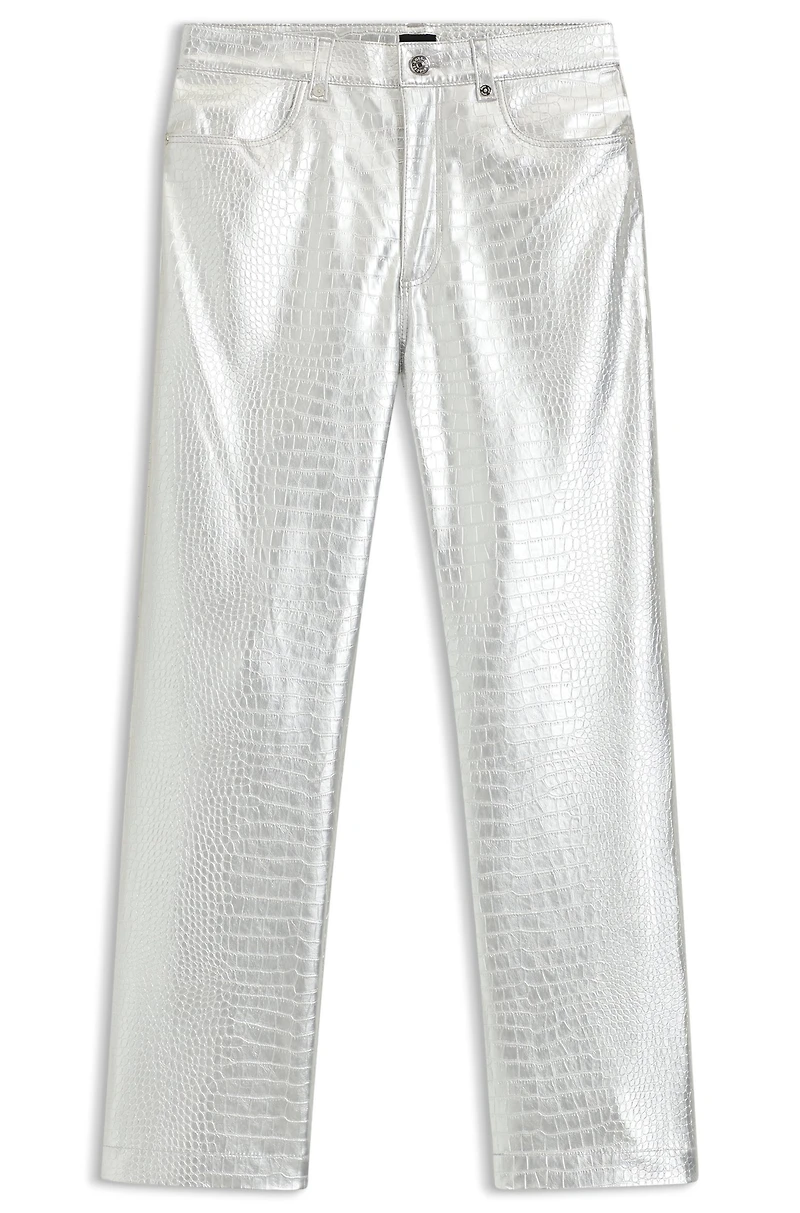 Straight-leg trousers crocodile-embossed faux leather