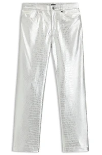 Straight-leg trousers crocodile-embossed faux leather