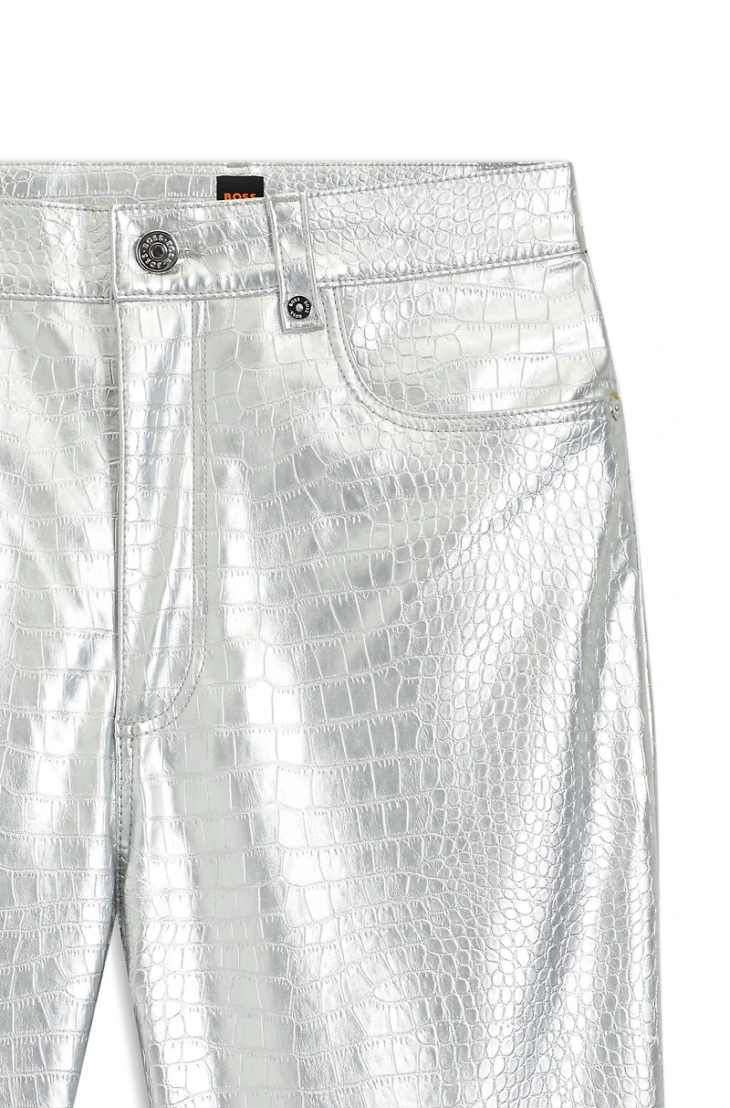 Straight-leg trousers crocodile-embossed faux leather