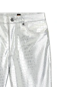 Straight-leg trousers crocodile-embossed faux leather