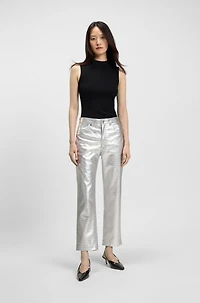 Straight-leg trousers crocodile-embossed faux leather