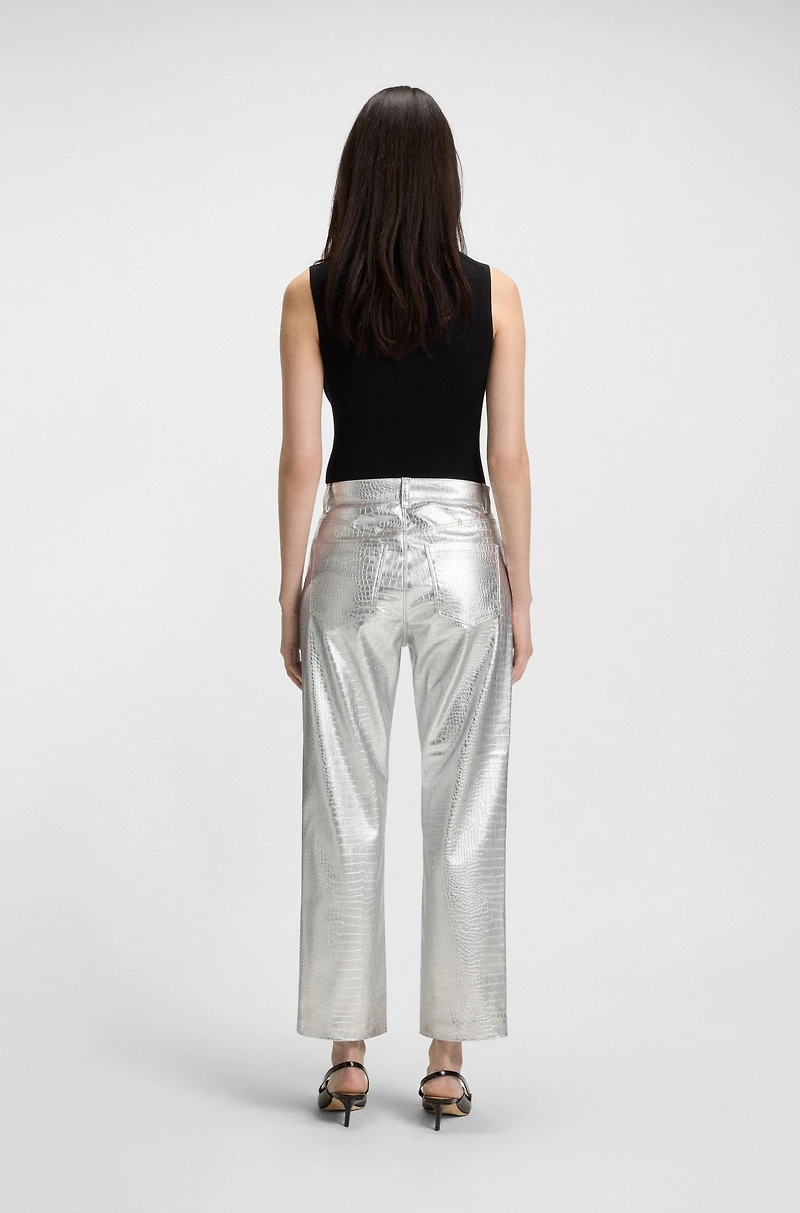 Straight-leg trousers crocodile-embossed faux leather