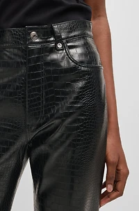 Straight-leg trousers crocodile-embossed faux leather