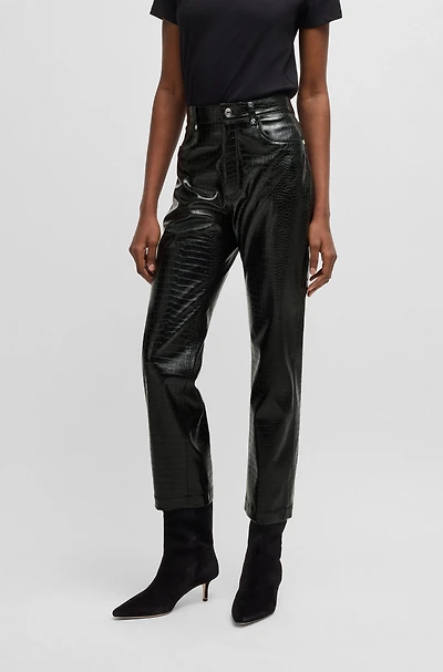 Straight-leg trousers crocodile-embossed faux leather