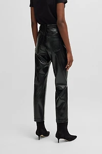 Straight-leg trousers crocodile-embossed faux leather