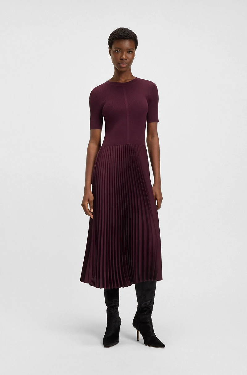 Plissé-skirt dress mixed materials