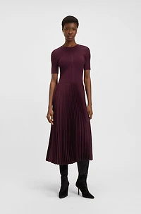 Plissé-skirt dress mixed materials