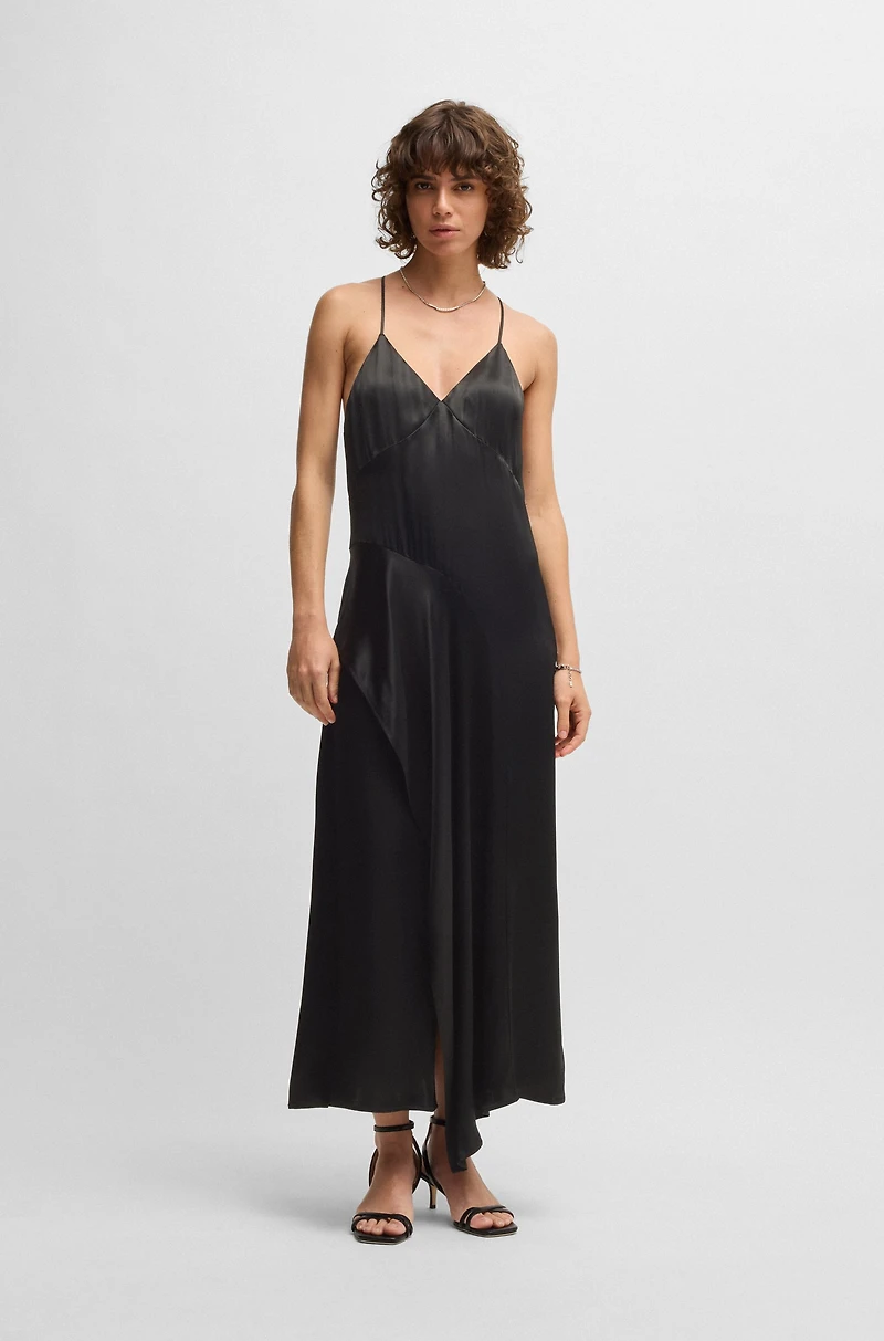 Sateen dress with waterfall detail