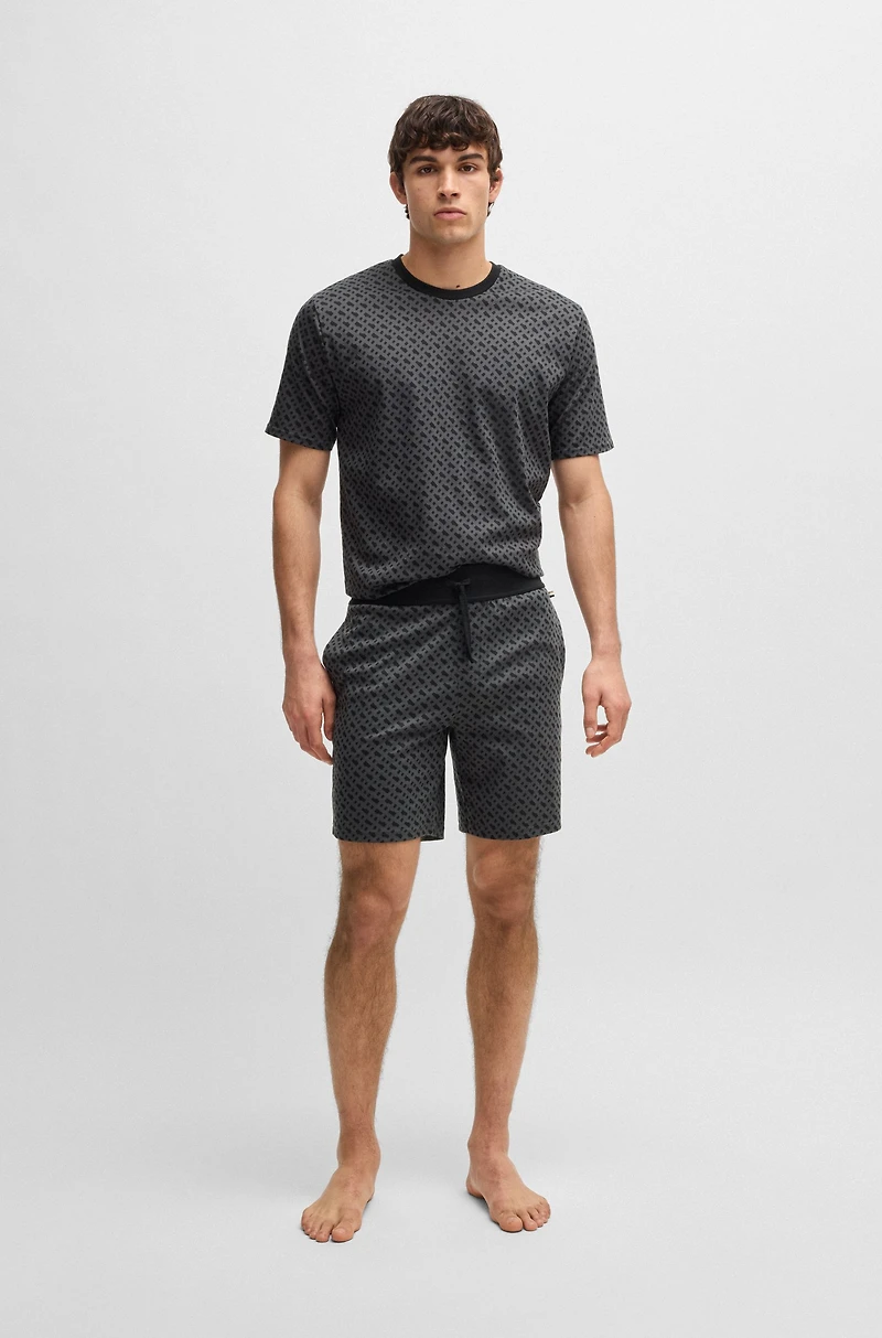 Interlock-cotton pajama shorts with monogram print