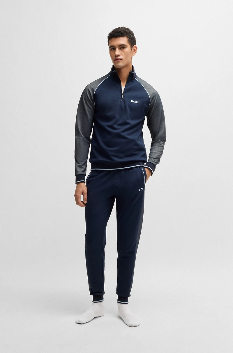 Zip-neck sweatshirt with contrast piping