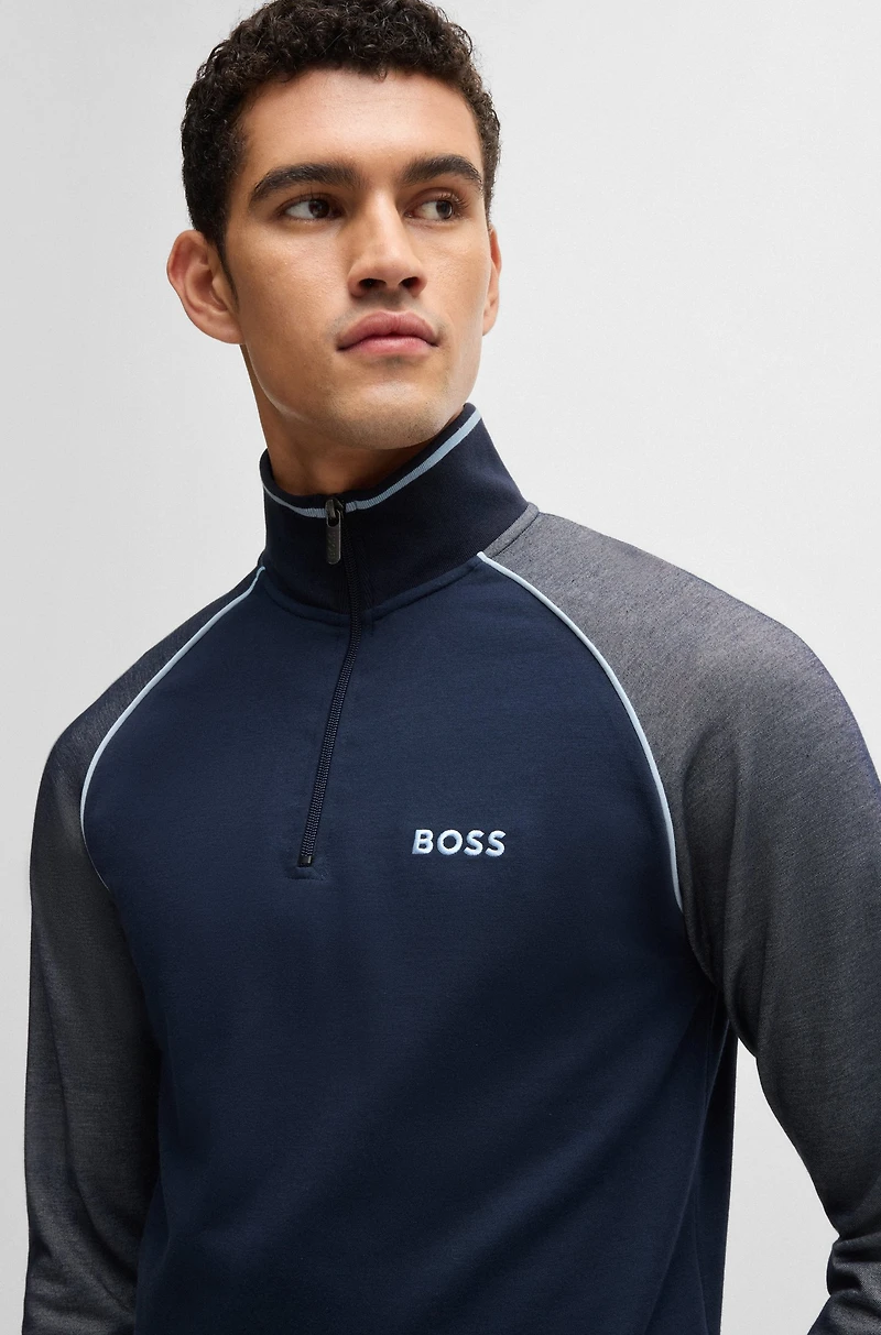 Zip-neck sweatshirt with contrast piping