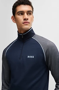 Zip-neck sweatshirt with contrast piping