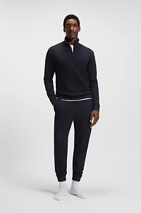 Zip-neck sweater a waffle-structured cotton