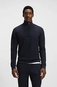Zip-neck sweater a waffle-structured cotton