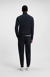 Zip-neck sweater a waffle-structured cotton