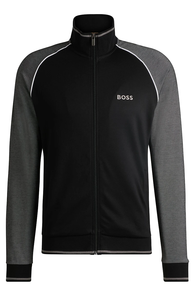Cotton zip-up jacket with contrast piping
